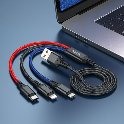 USB-A oplaadkabel - Lightning / microUSB / USB-C HOCO X76 3in1, 18W, 1m, Multicolor