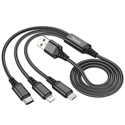 USB-A Oplaadkabel - Lightning / microUSB / USB-C HOCO X76 3in1, 18W, 1m, Zwart