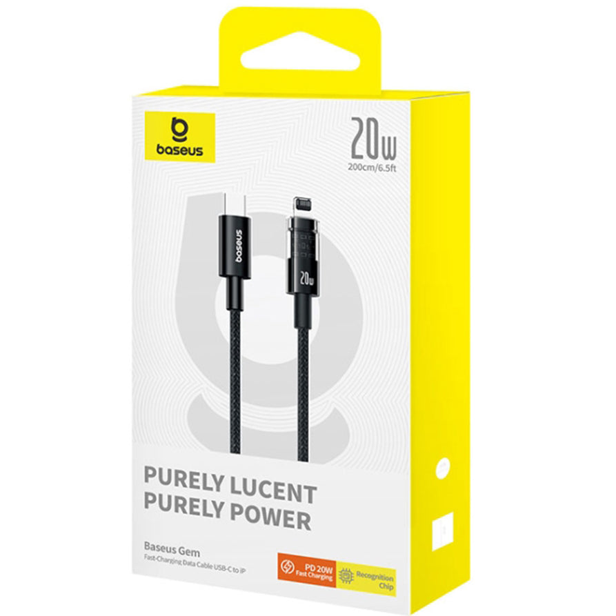 USB-C - Lightning Data en Oplaadkabel Baseus Gem, 20W, 2m, Zwart P10373001111-01