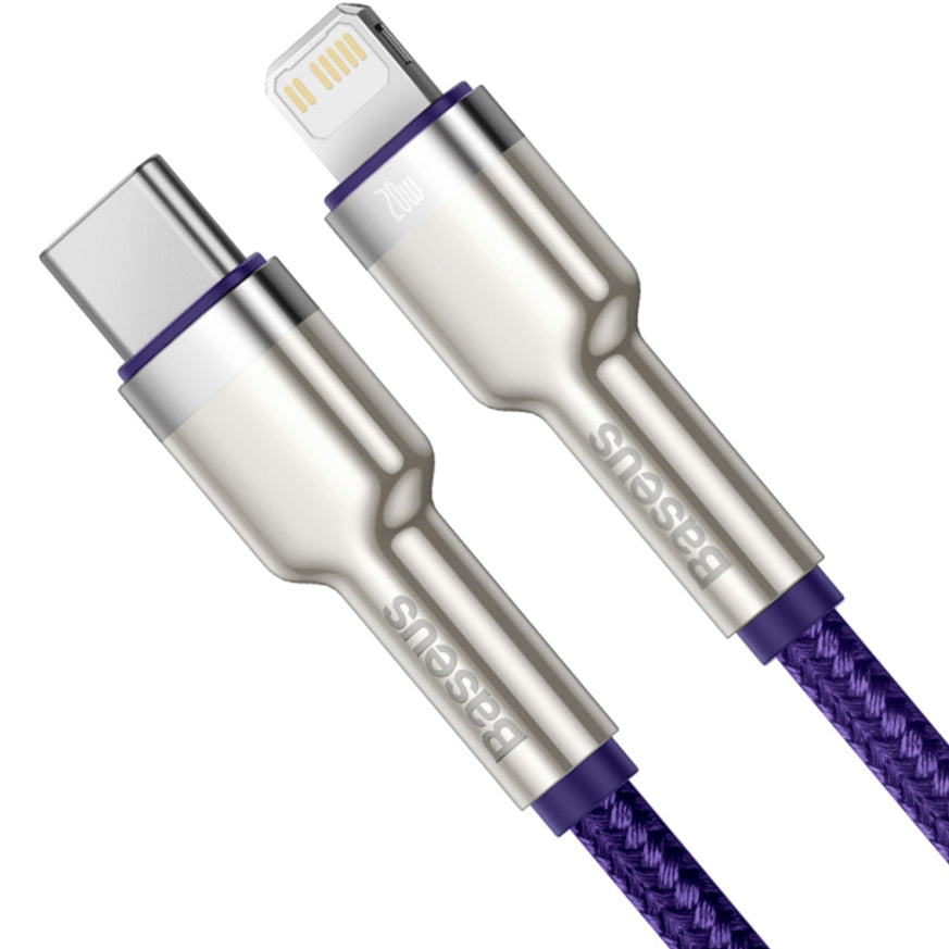 USB-C - Lightning Data- en Oplaadkabel Baseus Cafule Metal Series, 20W, 2m, Paars CATLJK-B05