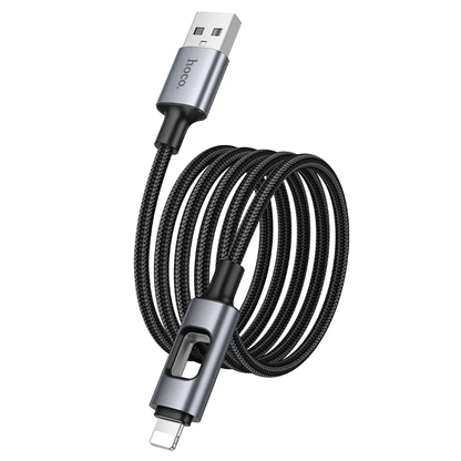 Data- en Oplaadkabel USB-A - Lightning HOCO U144 Led, 18W, 1.2m, Zwart