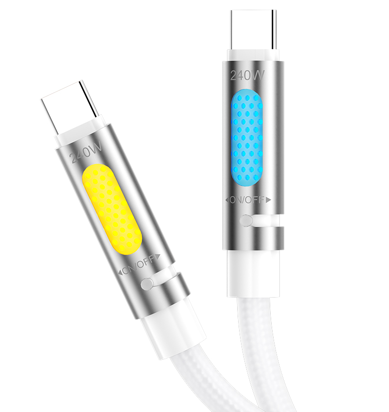 USB-C Data- en Oplaadkabel - USB-C BWOO X325C-C Led, 240W, 1,2m, Wit