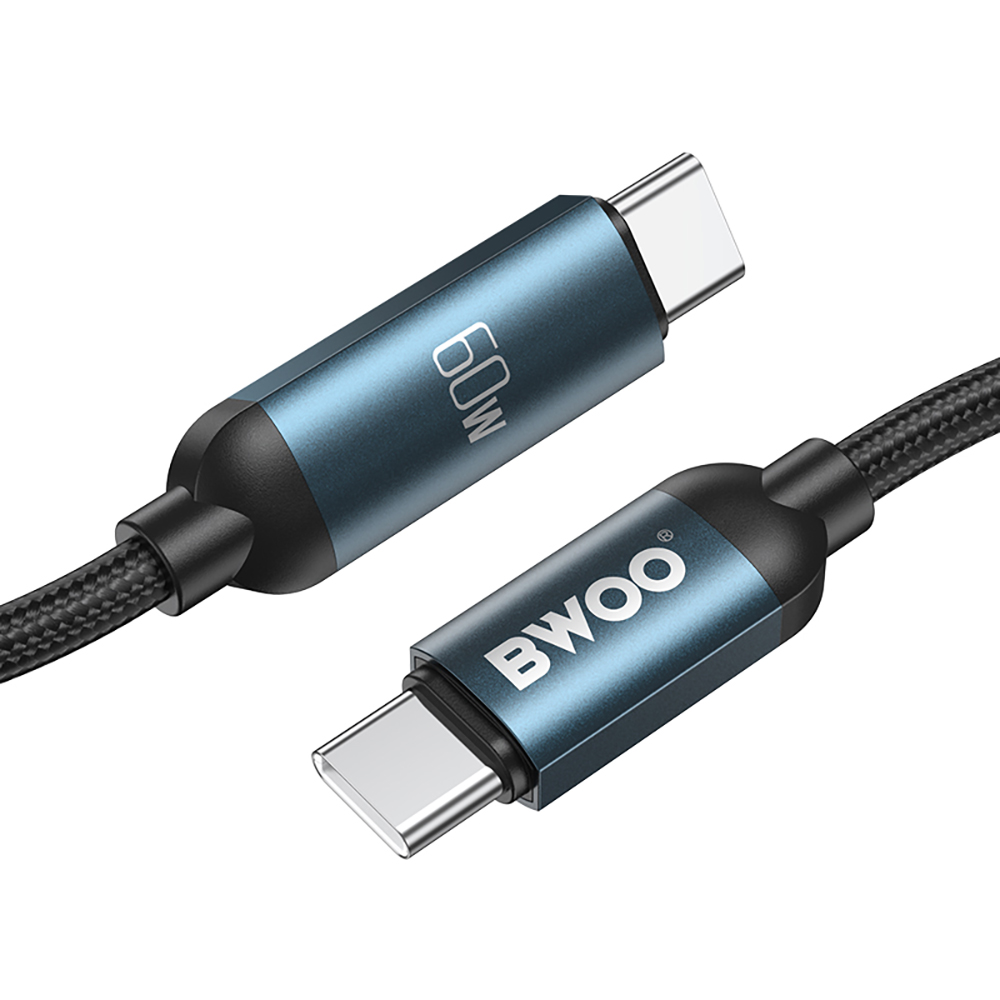 USB-C Data- en Oplaadkabel - USB-C BWOO BO-X304 Led, 60W, 1m, Zwart