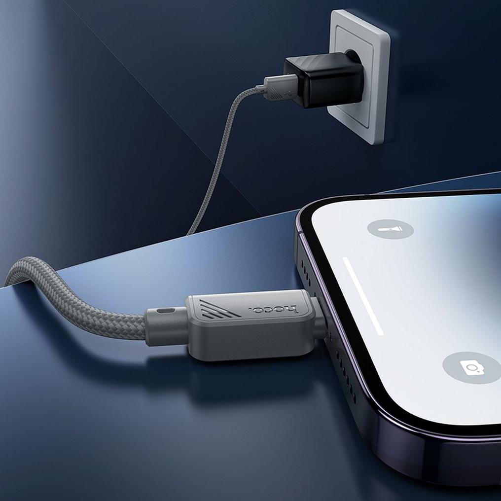 USB-A - Lightning Datakabel en Oplaadkabel HOCO X113, 18W, 1m, Grijs