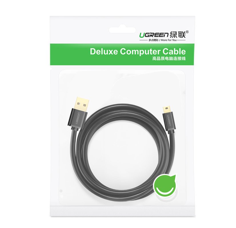 USB-A - miniUSB Data- en Oplaadkabel UGREEN US132, 2m, Zwart