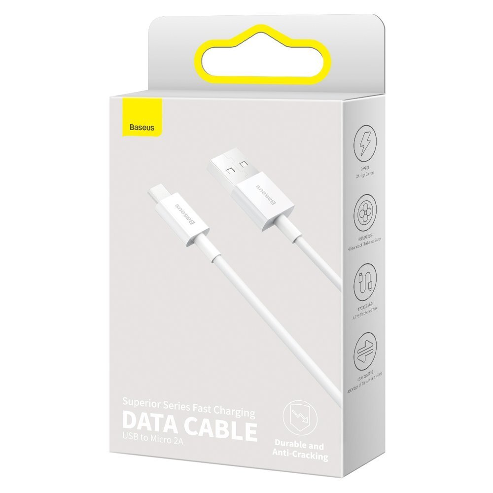 USB-A - microUSB Data- en Oplaadkabel Baseus Superior Series, 18W, 2m, Wit CAMYS-A02