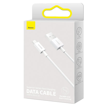 USB-A - microUSB Data- en Oplaadkabel Baseus Superior Series, 18W, 2m, Wit CAMYS-A02