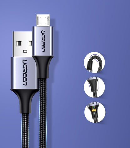 USB-A - microUSB Data en Oplaadkabel UGREEN US290, 18W, 1.5m, Zwart