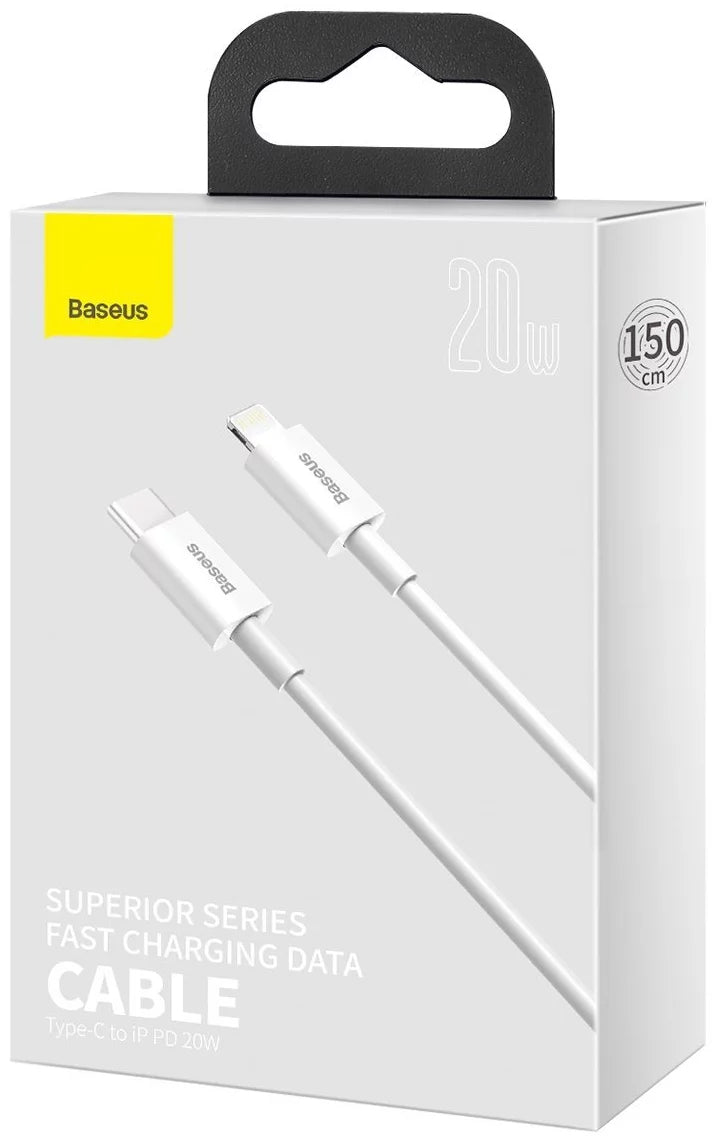 Gegevens- en oplaadkabel USB-C - Lightning Baseus Superior Series, 20W, 1,5m, Wit CATLYS-B02 