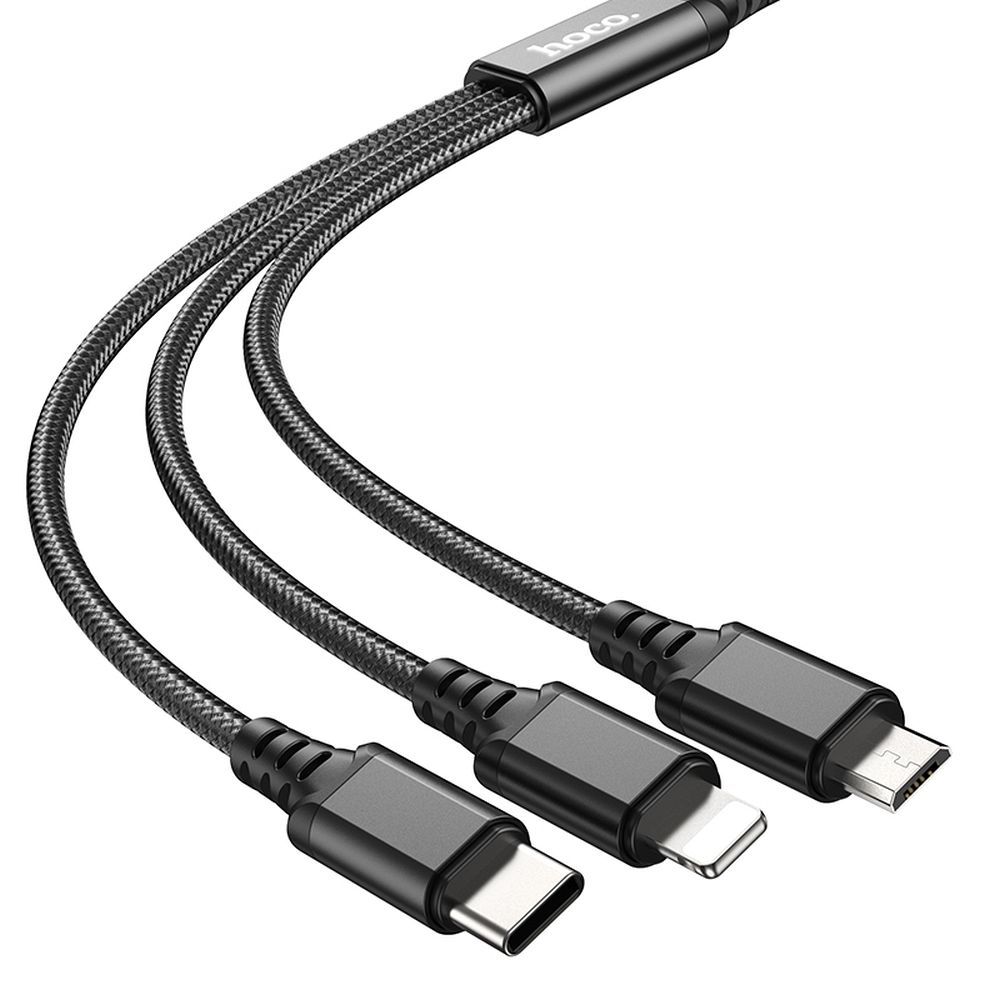 USB-A Oplaadkabel - Lightning / microUSB / USB-C HOCO X76 3in1, 18W, 1m, Zwart