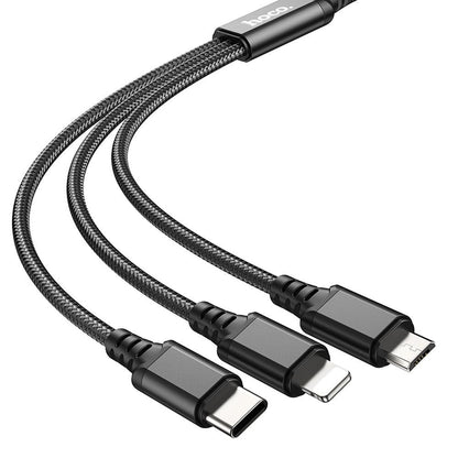 USB-A Oplaadkabel - Lightning / microUSB / USB-C HOCO X76 3in1, 18W, 1m, Zwart