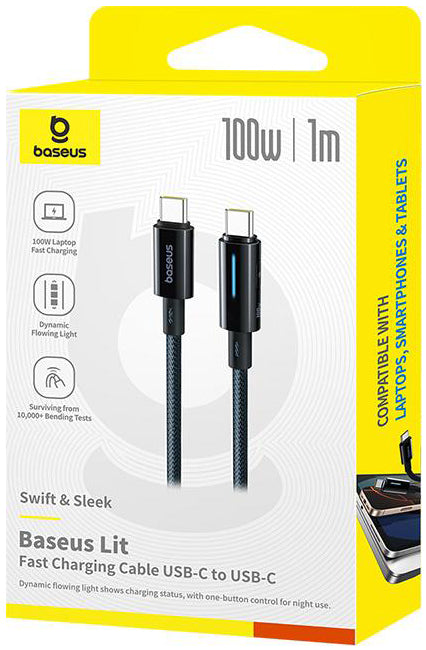USB-C Data- en Oplaadkabel - USB-C Baseus Lit Button Control, 100W, 2m, Zwart P10379000121-01