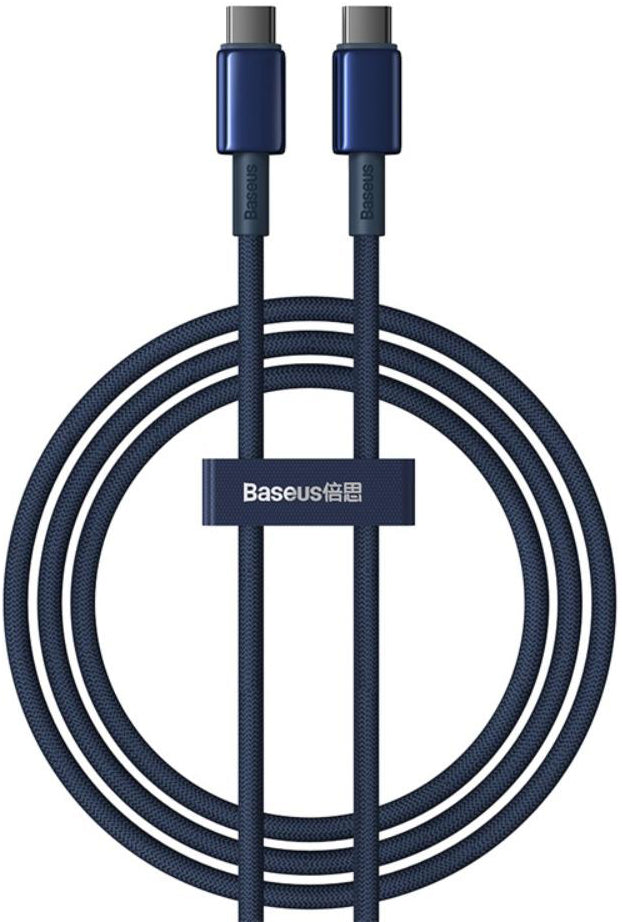 USB-C - USB-C Data- en Oplaadkabel Baseus Tungsten Gold, 100W, 2m, Marineblauw P10319800321-04
