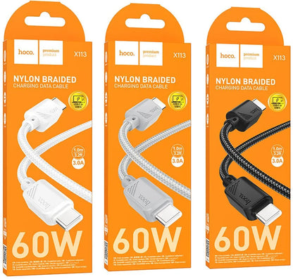 USB-C Data and Charging Cable - USB-C HOCO X113, 60W, 1m, Black