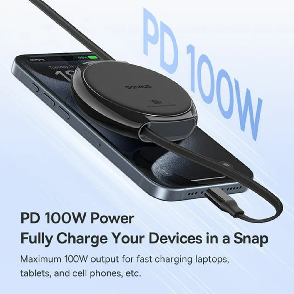 USB-C - USB-C Baseus Pathfinder Retractable Data en Oplaadkabel, 100W, 1m, Zwart P10368400111-00