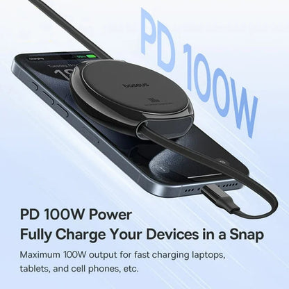 USB-C - USB-C Baseus Pathfinder Retractable Data en Oplaadkabel, 100W, 1m, Zwart P10368400111-00