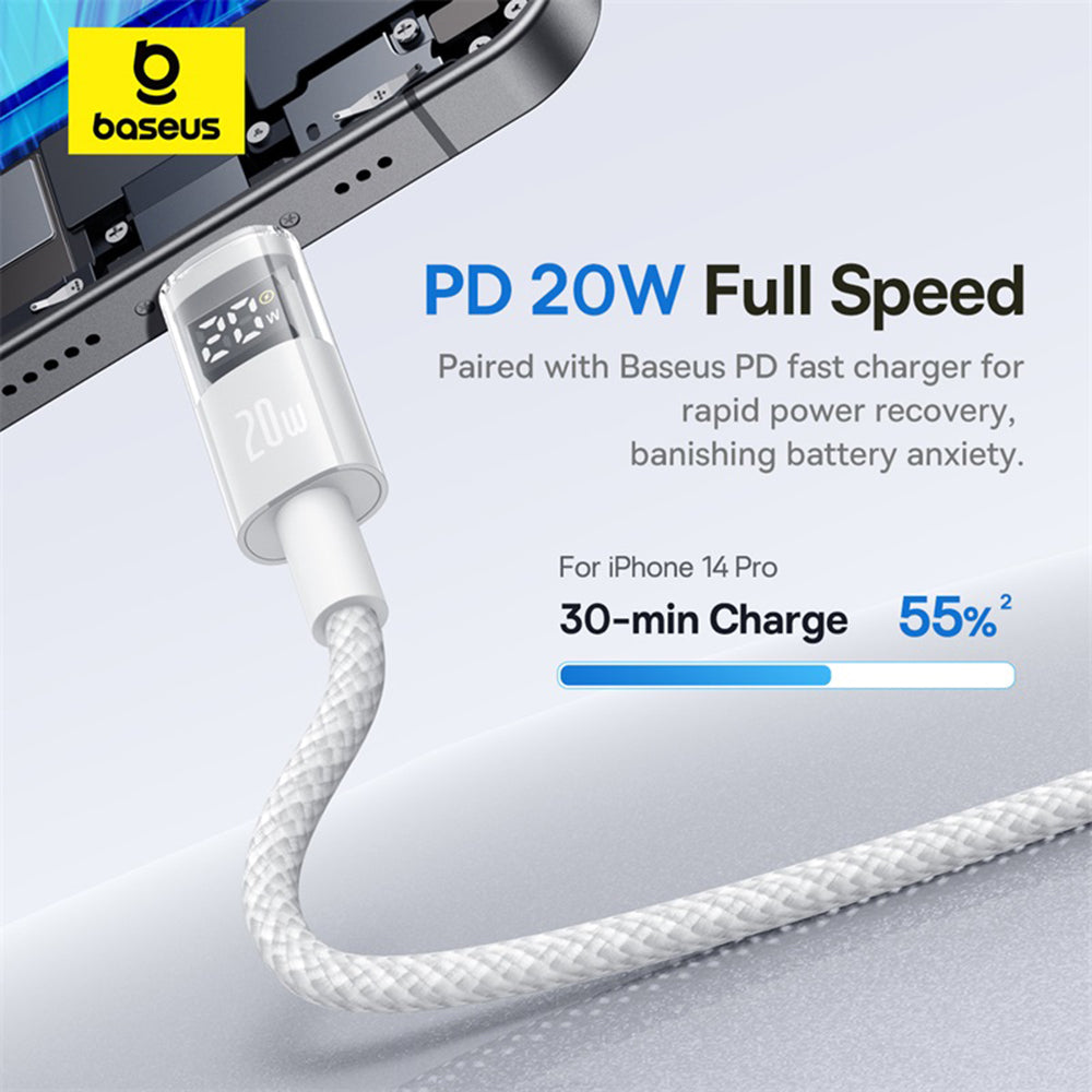 USB-C - USB-C Baseus Display 2 Data- en Oplaadkabel, 100W, 1m, Wit P10382702211-00