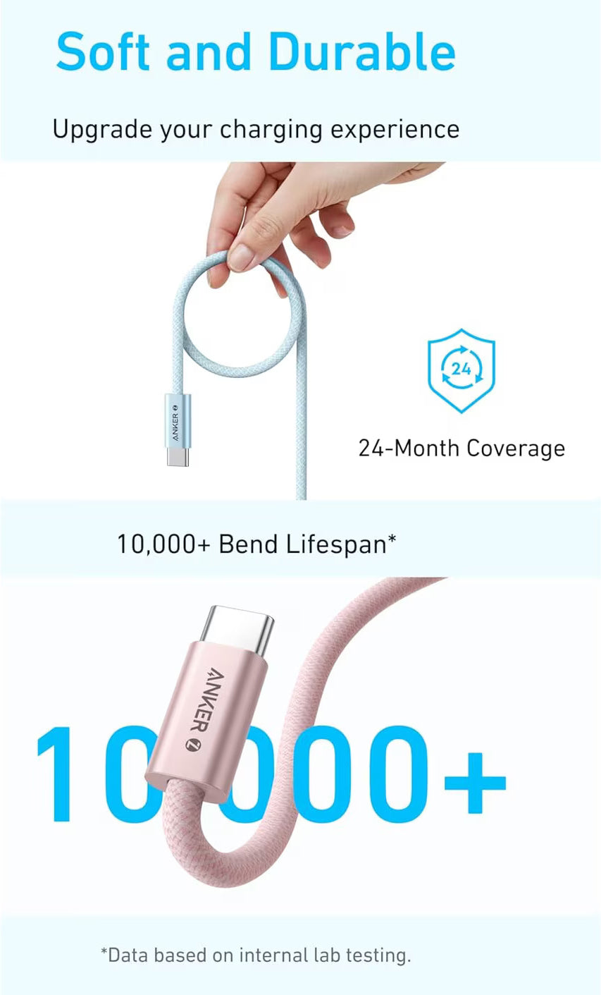 USB-C Data- en Oplaadkabel - USB-C Anker Zolo, 240W, 1m, Wit A8060H21