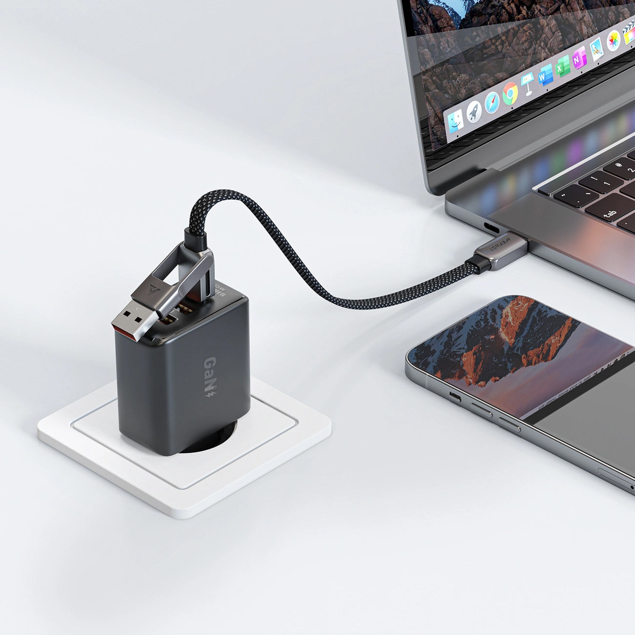 USB-C - USB-A / USB-C Acefast C13-05 Data- en Oplaadkabel, 60W, 0.2m, Zwart