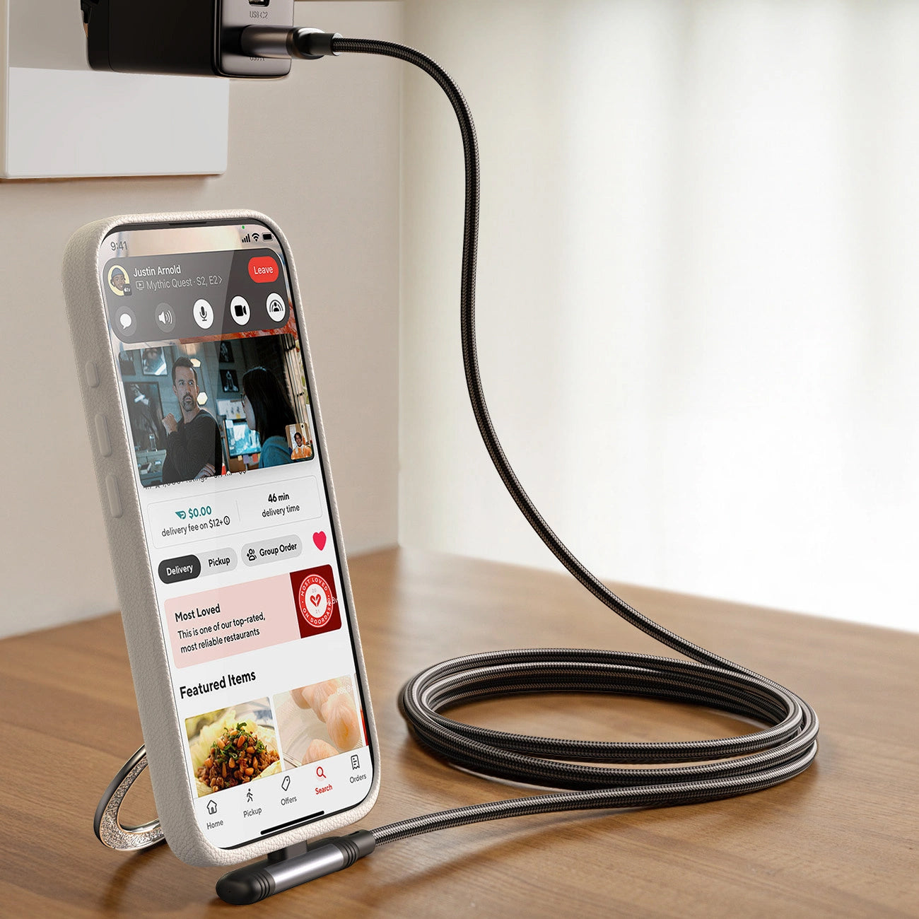 USB-C Data- en Oplaadkabel - USB-C Joyroom S-A56 EnjoyX Angled, 60W, 1.2m, Zwart