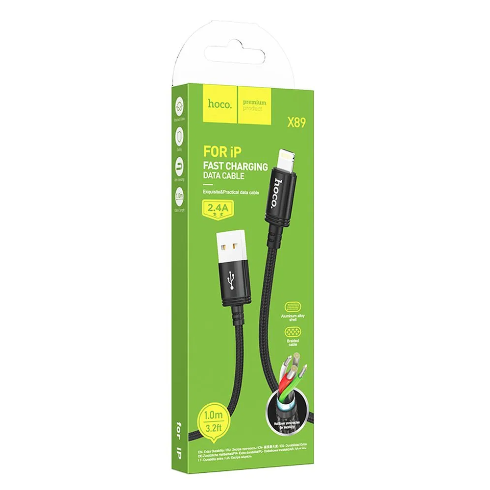 Data- en Oplaadkabel USB-A - Lightning HOCO X89, 18W, 1m, Zwart