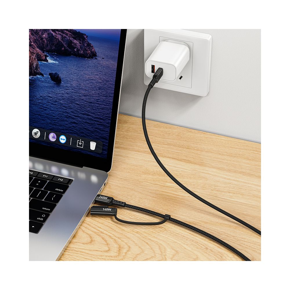 HOCO U142 Oplaadkabel, USB-C - USB-C / MagSafe 3, 240W, 1.8m, Zwart