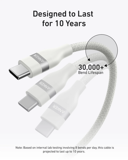 USB-C Data- en Oplaadkabel - USB-C Anker, 240W, 1.8m, Wit A82E2H22