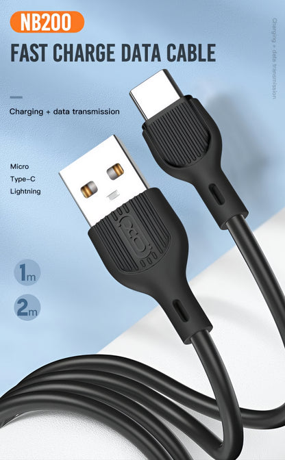USB-A - USB-C Data- en Oplaadkabel XO Design NB200, 10W, 1m, Zwart