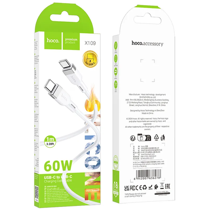 USB-C Data- en Oplaadkabel - USB-C HOCO X109, 60W, 1m, Wit
