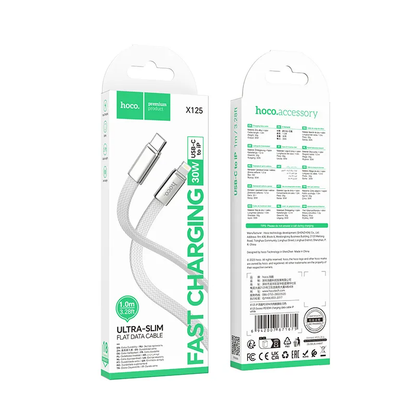 USB-C - Lightning Data- en Oplaadkabel HOCO X125, 30W, 1m, Wit