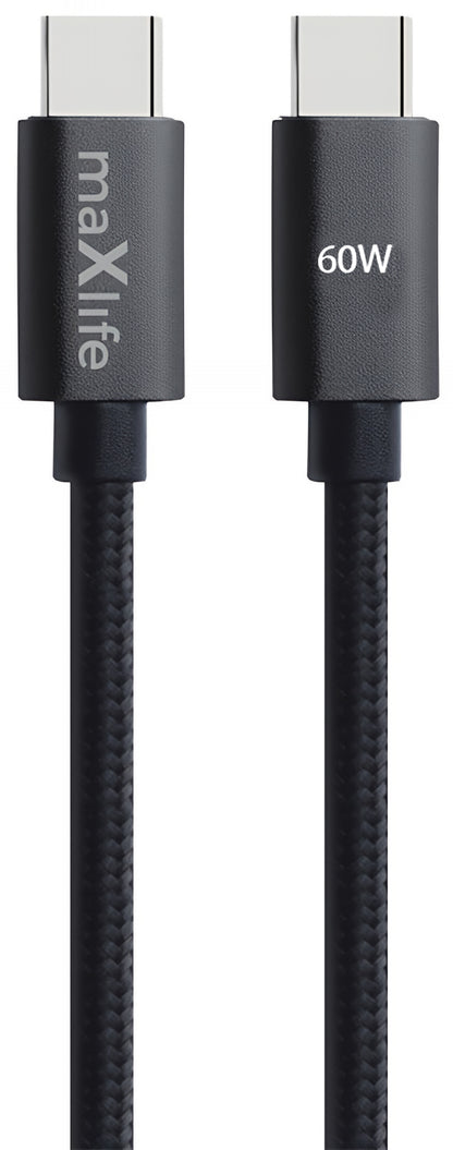 USB-C Data- en Oplaadkabel - USB-C MaXlife MXUC-12, 60W, 2m, Zwart