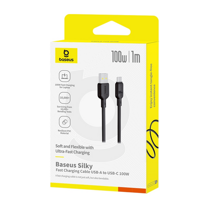 Data- en Oplaadkabel USB-A - USB-C Baseus Silky, 100W, 1m, Zwart P10377703113-00
