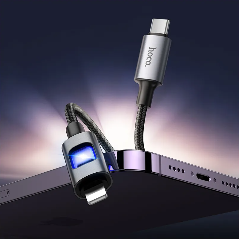 USB-C - Lightning Datakabel en Oplaadkabel HOCO U144 Led, 27W, 1,2m, Zwart
