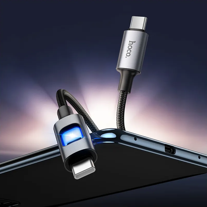USB-C Data- en Oplaadkabel - USB-C HOCO U144 Led, 60W, 1,2m, Zwart