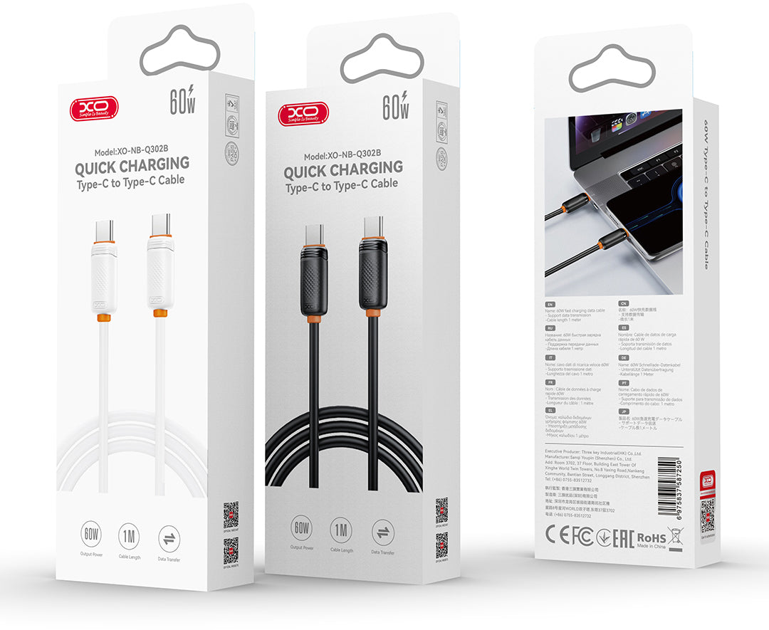USB-C Data and Charging Cable - USB-C XO Design NB-Q302B, 60W, 1m, Black