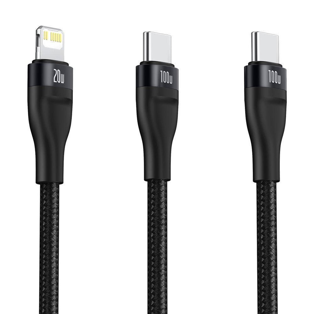 USB-C - Lightning / USB-C Baseus Flash Series 2in1 Data- en Oplaadkabel, 100W, 1.2m, Zwart CA1T2-F01