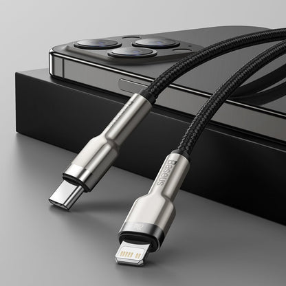 Data- en Oplaadkabel USB-C - Lightning Baseus Cafule Metal Series, 20W, 2m, Zwart CATLJK-B01