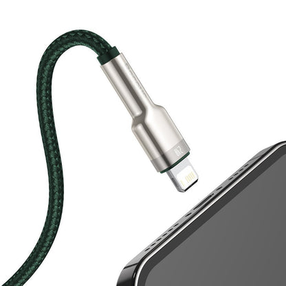 USB-A - Lightning Data en Oplaadkabel Baseus Cafule Metal Series, 18W, 2m, Groen CALJK-B06