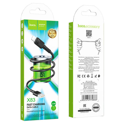 Data- en Oplaadkabel USB-A - Lightning HOCO X83 Victory, 18W, 1m, Zwart