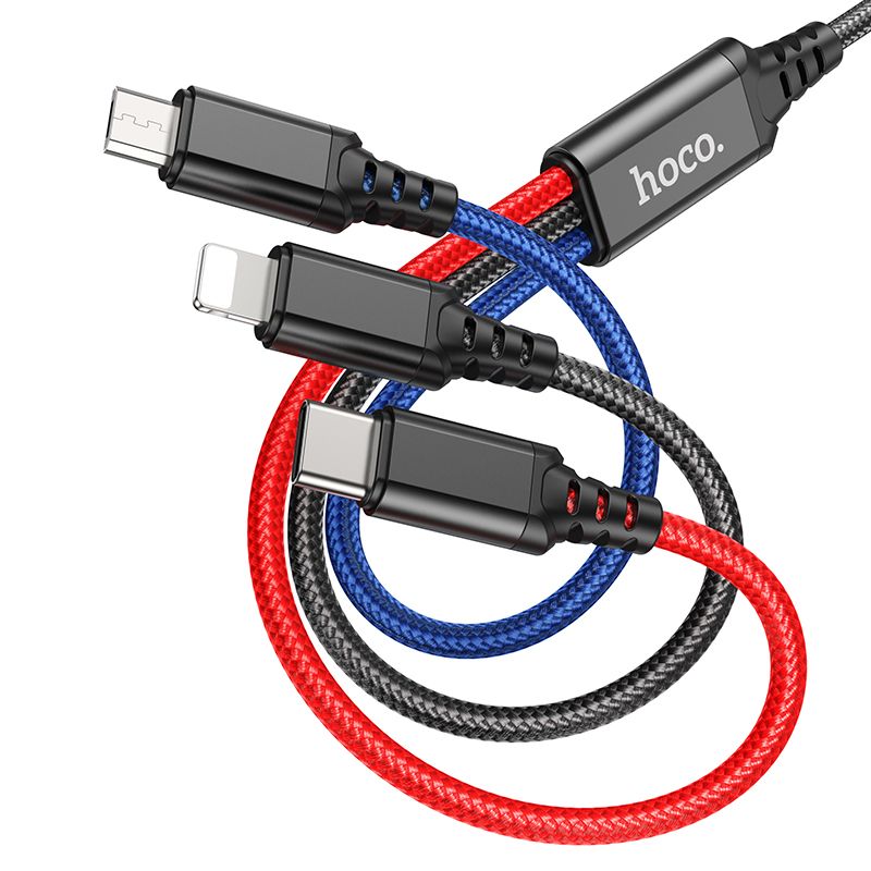 USB-A oplaadkabel - Lightning / microUSB / USB-C HOCO X76 3in1, 18W, 1m, Multicolor