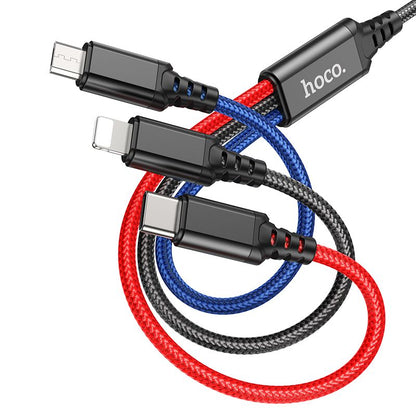 USB-A oplaadkabel - Lightning / microUSB / USB-C HOCO X76 3in1, 18W, 1m, Multicolor