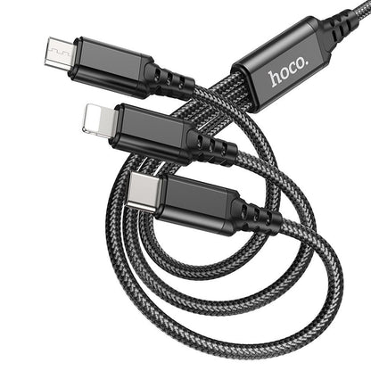 USB-A Oplaadkabel - Lightning / microUSB / USB-C HOCO X76 3in1, 18W, 1m, Zwart