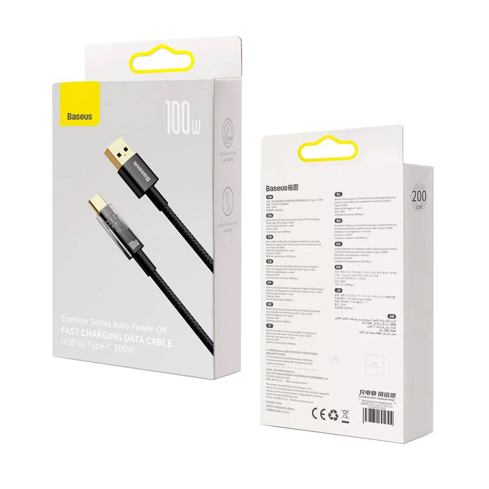 Data- en Oplaadkabel USB-A naar USB-C Baseus Explorer, 100W, 2m, Zwart CATS000301
