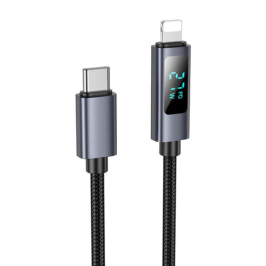 USB-C - Lightning Data en Oplaadkabel HOCO Display X112, 27W, 1m, Zwart