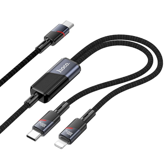 USB-C - Lightning / USB-C HOCO U139 2in1 Data- en Oplaadkabel, 100W, 1.2m, Zwart