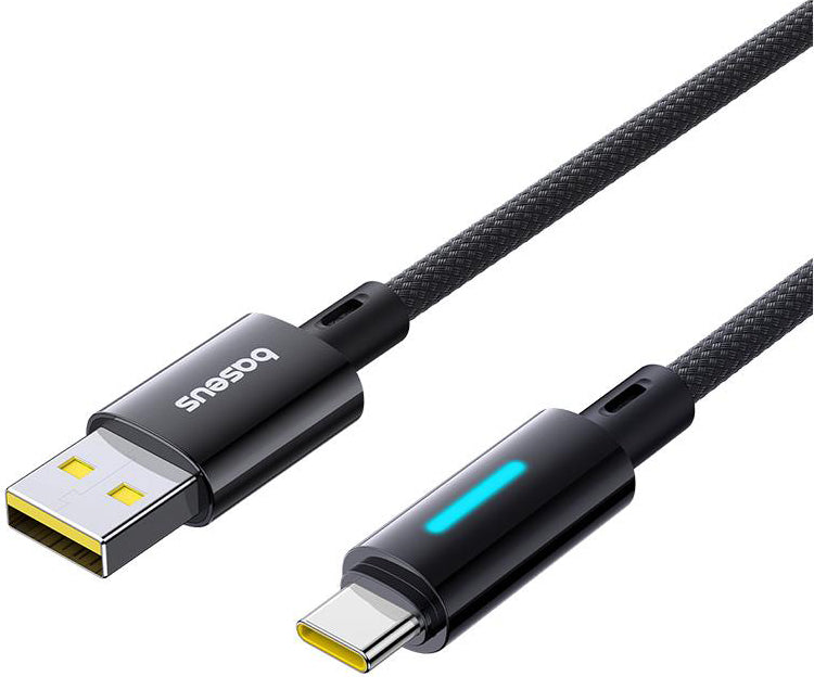 Data- en Oplaadkabel USB-A - USB-C Baseus Lit Button Control, 100W, 1m, Zwart P10379002121-00