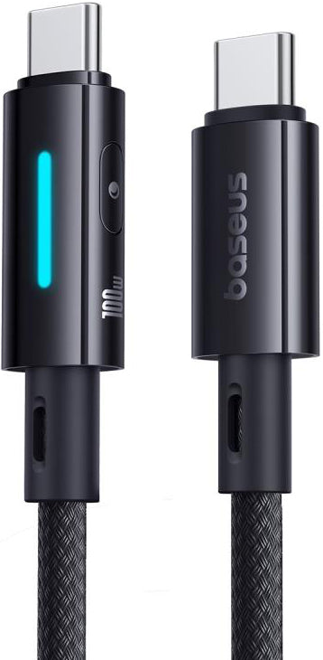 USB-C Data- en Oplaadkabel - USB-C Baseus Lit Button Control, 100W, 2m, Zwart P10379000121-01