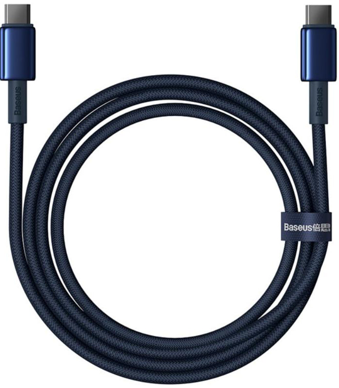 USB-C - USB-C Data- en Oplaadkabel Baseus Tungsten Gold, 100W, 2m, Marineblauw P10319800321-04