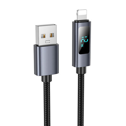 USB-A to Lightning Data and Charging Cable HOCO Display X112, 18W, 1m, Black