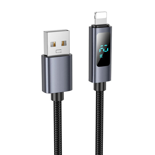 Data- en Oplaadkabel USB-A - Lightning HOCO Display X112, 18W, 1m, Zwart